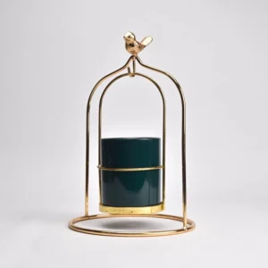 Porte-bougie décoratif doré avec oiseau – Vert foncé