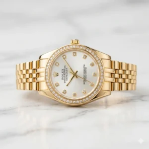 ساعة نسائية فاخرة بتصميم ذهبي
